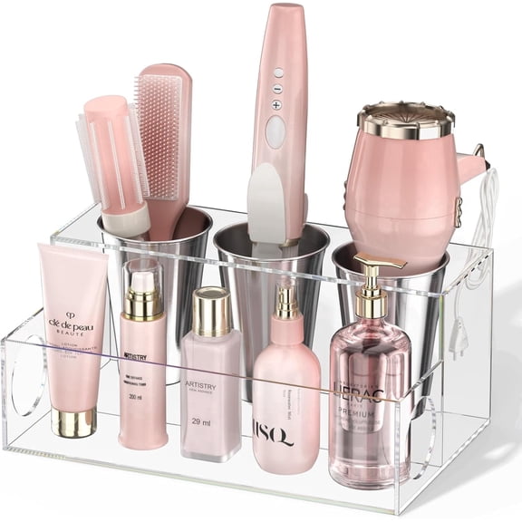 NIUBEE Hair Tool Organizer, Acrylic Hair Accessories Organizer, Hair Tools Storage, Countertop Blow Dryer Holder, Vanity Caddy Countertop Organizer for Makeup, Accessories, Toiletries