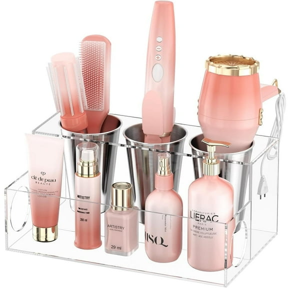 NIUBEE Hair Tool Organizer Acrylic Hair Dryer Holder, Hair Tools Storage, Countertop Blow Dryer Holder, Cosmetic Storage Organizer, Vanity Caddy Storage Stand for Makeup