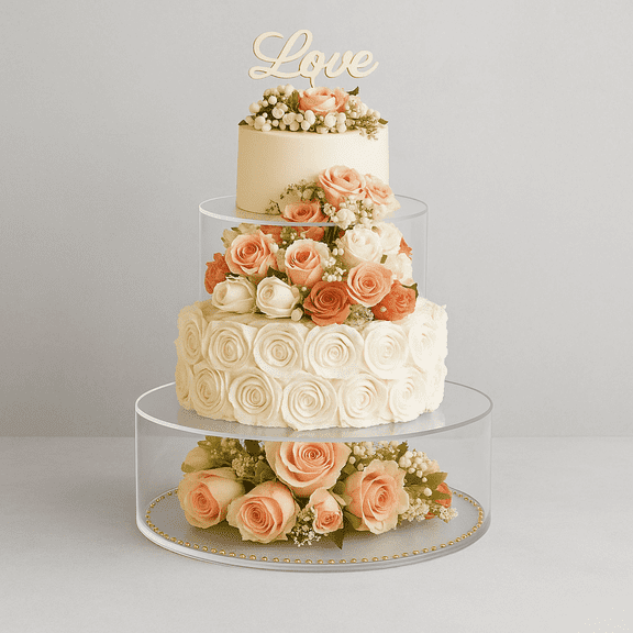 NIUBEE Cake Stand for Wedding 2 Tier Cake Stand with Lid,Clear Acrylic Fillable Cake Holders, Baby Shower Cake Birthday Cake Display with 2M LED Lights (10" Dx4 H, 6" Dx4 H)