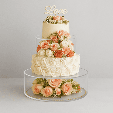 NIUBEE Cake Stand for Wedding 2 Tier Cake Stand with Lid,Clear Acrylic Fillable Cake Holders, Baby Shower Cake Birthday Cake Display with 2M LED Lights