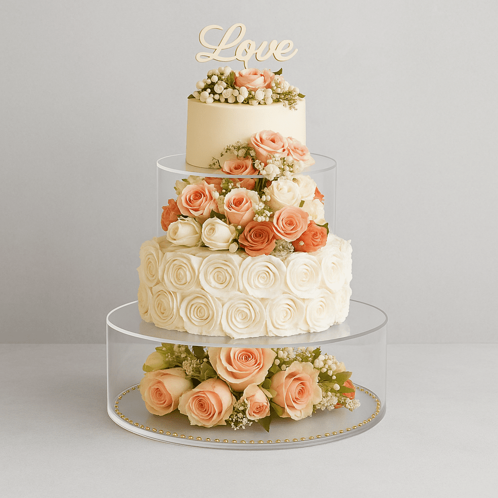 NIUBEE 2PCS Clear Acrylic Cake Stand, Fillable Round Display