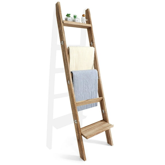 NIUBEST 67 Inch Ladder Decorative Farmhouse for The Living Room, 5-Tier Ladder Shelf, Rack for Storage and Decor (Carbonized Black) C108