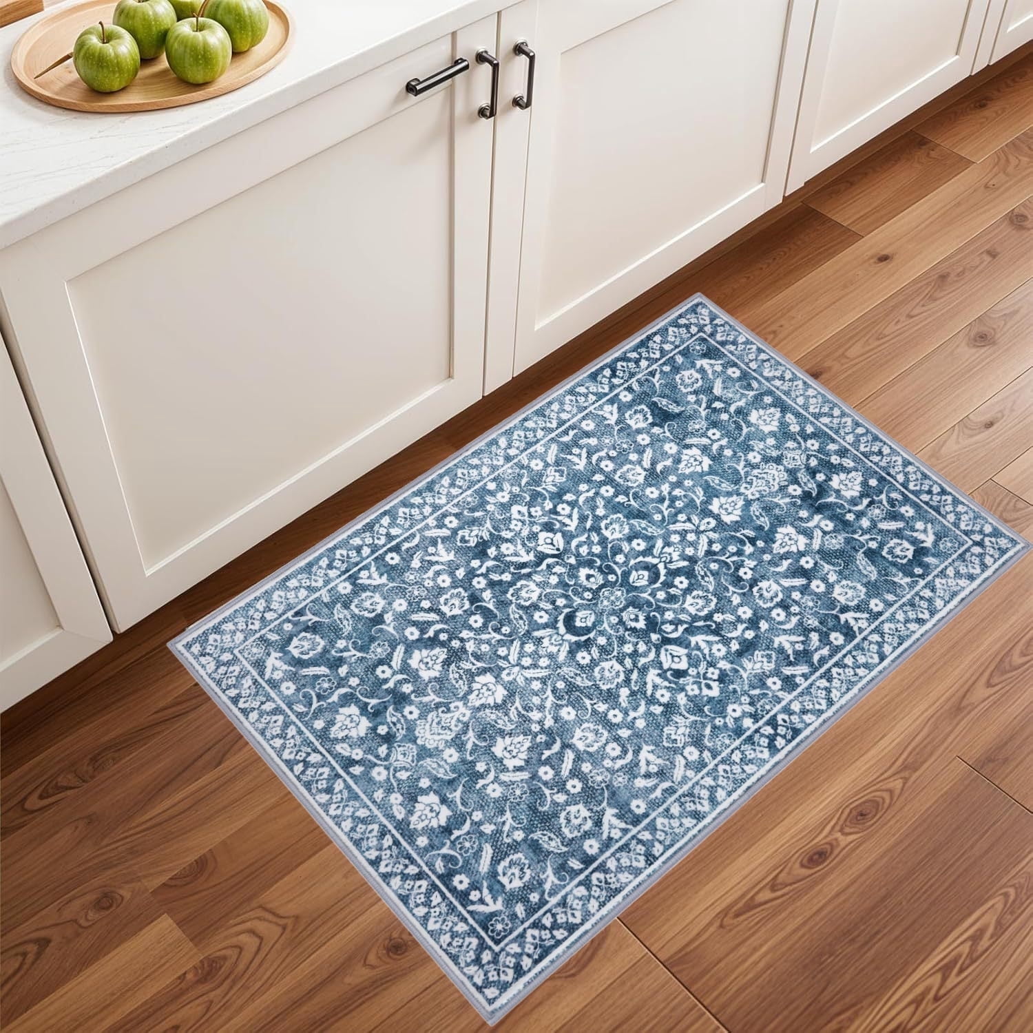 Blue Door Rug NIUBIER 2x3 Washable Rugs, Blue Soft Distressed Floral Area Rug, Non ...