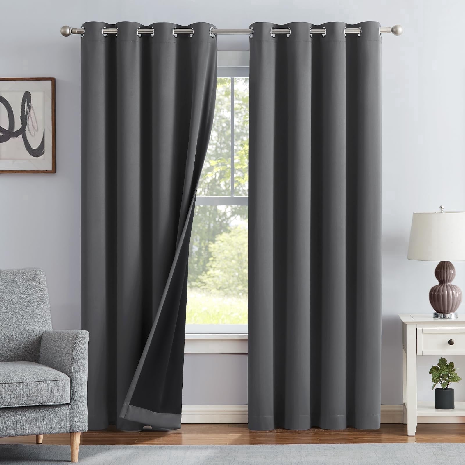 Niubier Blackout Curtains 84 inch Length 2 Panels Set,Gray Thermal Insulated Long Curtains, Room Darkening Grommet Drapes for Bedroom Living Room Window (W52 x L84)