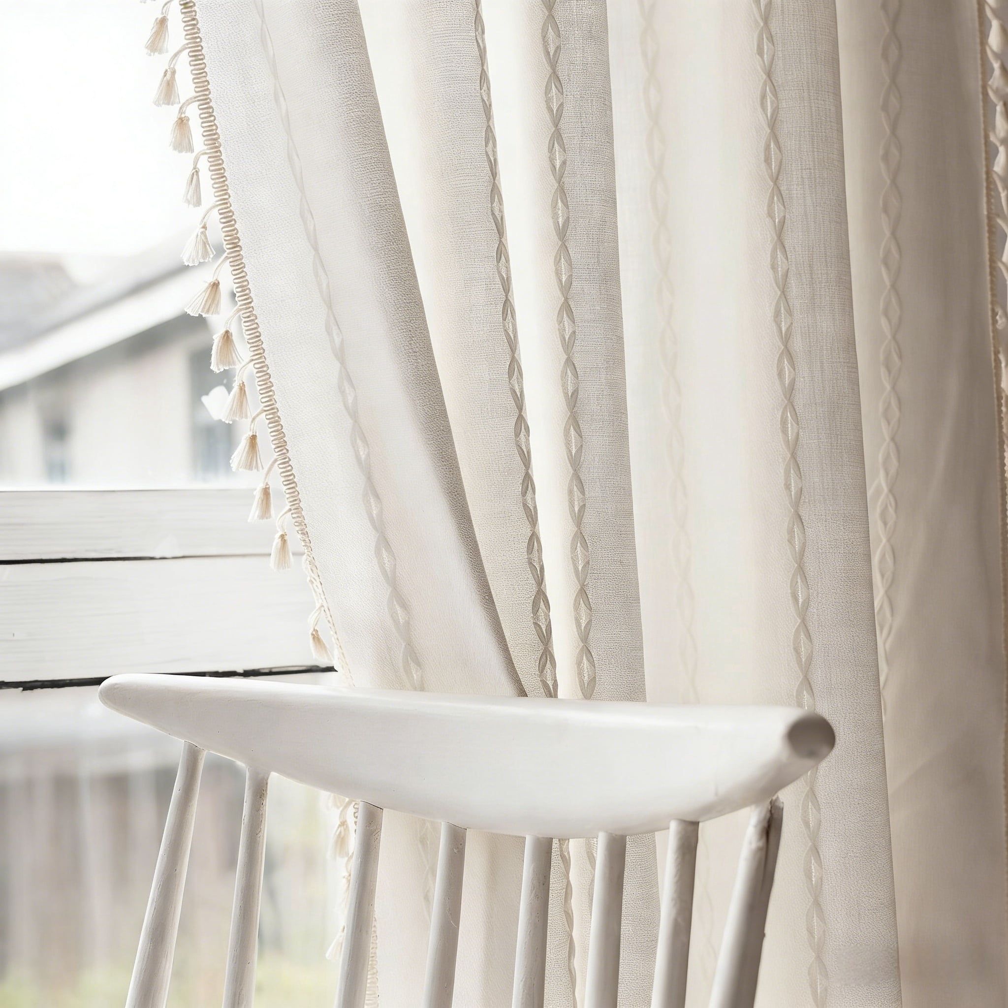 NIUBIER Boho Blackout Curtains,Linen Cotton Embroidered Semi Blackout Curtins for Bedroom Living Room,1 Panel W52 x L84