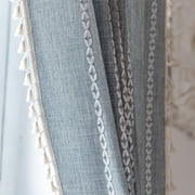 NIUBIER Boho Curtains,Semi-Blackout French Country Linen Hollow Curtains for Bedroom Living Room Farm,1 Panel,52"Wx84"L,Blue
