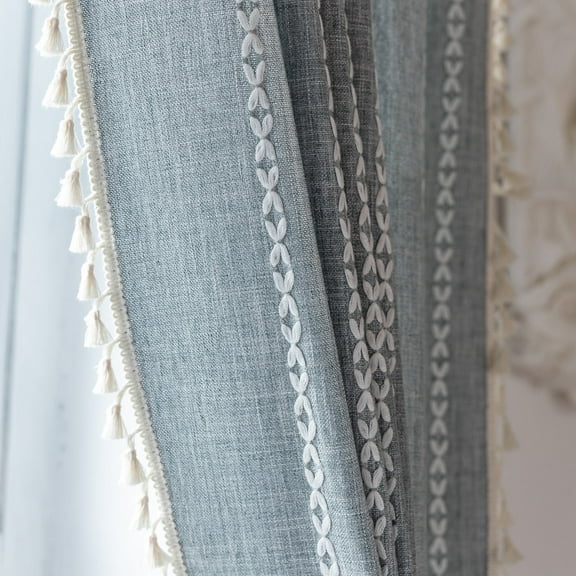 NIUBIER Boho Curtains,Semi-Blackout French Country Linen Hollow Curtains for Bedroom Living Room Farm,1 Panel,52"Wx84"L,Blue