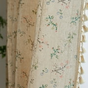NIUBIER Semi-Blackout Linen Curtains, Floral Pattern, Rod Pocket with Tassels, 52x84 Inches, for Bedroom/Living Room