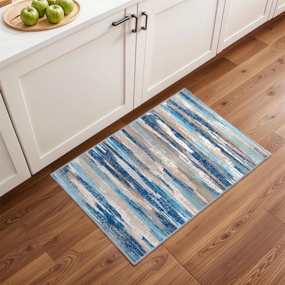 NIUBIER Modern Abstract Area Rug 2x3 Washable Small Entryway Rugs, Non-Slip Low Pile Throw Rug, Kitchen Bathroom Rugs,Floor Carpet for Entrance Bedroom Doormat,Grey Blue