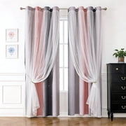 Niubier Pink and Grey Rainbow Blackout Curtains, Double Layer Star Cut-Out Gradient Grommet Curtain for Girls Bedroom/Living Room, 1 Panel 52W x 63L