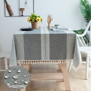 NIUBIER Rectangle Table Cloth with Tassels,Linen Wrinkle Free Anti-Fading Tablecloths Washable Dust-Proof Table Cover 55x86,6-8 Seats, Gray