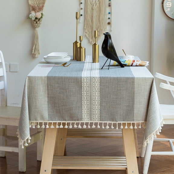 NIUBIER Rectangle Table Cloth with Tassels,Linen Wrinkle Free Anti-Fading Tablecloths Washable Dust-Proof Table Cover 55''x86'',6-8 Seats, Gray