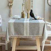 NIUBIER Rectangle Table Cloth with Tassels,Linen Wrinkle Free Anti-Fading Tablecloths Washable Dust-Proof Table Cover 55x86,6-8 Seats, Gray