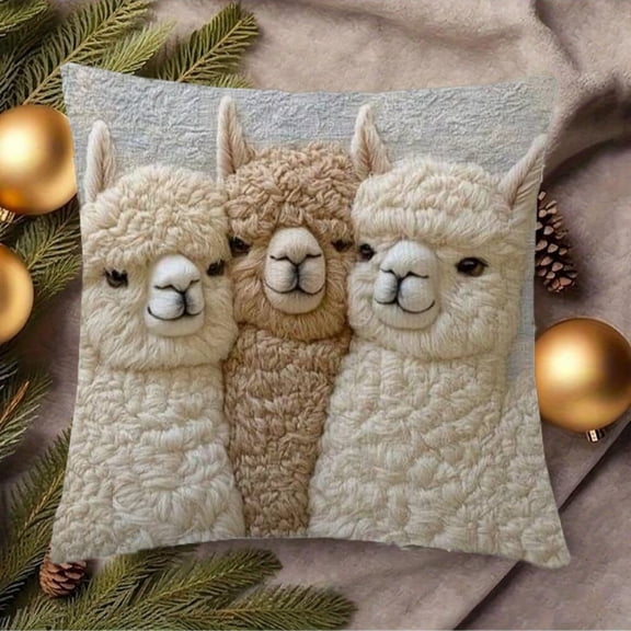 NIUBWJL 1 Pack Throw Pillow Covers Alpaca/Cattle Themed Print, Soft Velvet Cushion Case, Farmhouse Accent Pillow Covers Decorative, Home Accessory for Living Room and Couch (Alpaca)