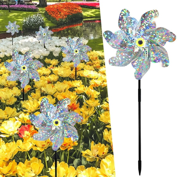 NIUBWJL 1PC Bird Deterrent Pinwheels, Reflective Pinwheels with Stakes from Yard, Garden, Patio - Bird Repellent with Easy Assembly