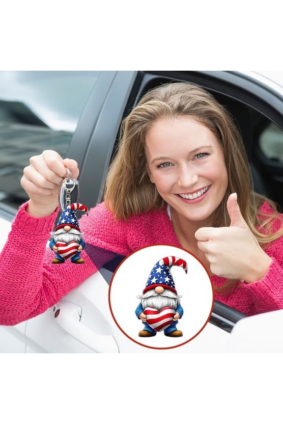 1PCS Acrylic 4th of July Gnome Keychain Accessories Patriotic Backpack Purse Charms Gnomes Gifts for Women Men (2D)
