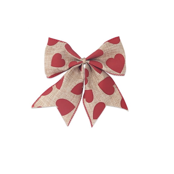 NIUBWJL 2Pcs Red Heart Printed Burlap Bows Decoration Bow for Gift Wrapping Party Holiday Basket Ornaments(Valentine)