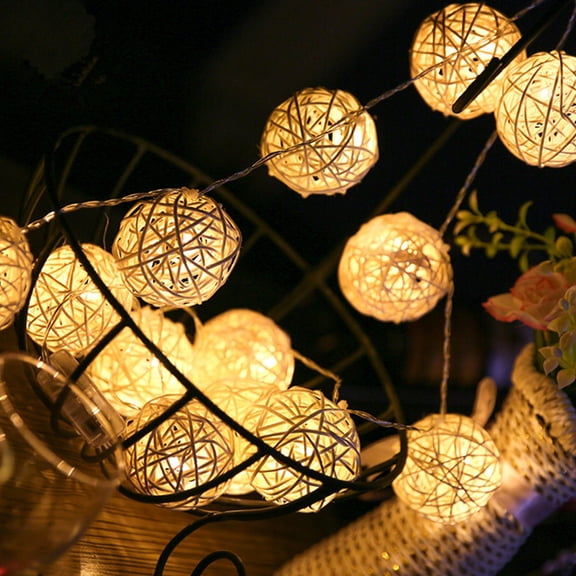 NIUBWJL 9.84 Ft LED Rattan Ball String Lights USB Powered, 20 Warm White Woven Fairy Lights for Bedroom Wedding & Holiday Indoor Decor
