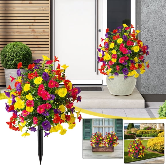 NIUBWJL Artificial Morning Glory Flowers with Ground Spike for Outdoor Fall Decorations Faux Silk Orange Flowers Fall Fake Bushes for Home Yard Garden Porch Patio Decorations, 1Pc