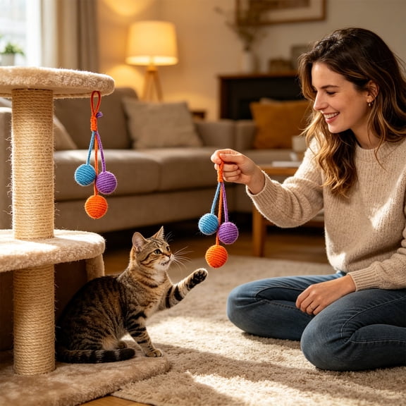 NIUBWJL Cat Scratch Balls Toy Sisal Ball, Cats Tree Hanging Cat Scratcher Ball Interactive Toy for Indoor Cats Cage