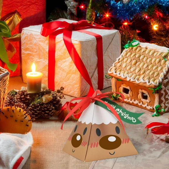 NIUBWJL Christmas Gift Box Triangles Candy Paper Box Santa Claus Biges Face Triangles Candy Box