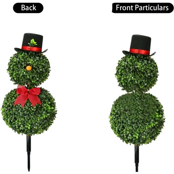 NIUBWJL Christmas Snowman Topiary 30 Inchs Artificial Snowman Shaped Topiary Tree With Red Bow Santa Hat Faux Plants For Outdoor Indoor Home Porch Decor Festive