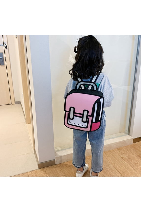 Cute Cartoon Backpack, 2D Drawing Style Comic Fun weird School Pack Bag, Jump From Paper Anime Funny Bookbag