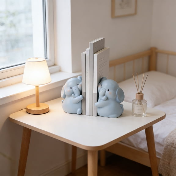 NIUBWJL Cute Elephant Bookends,Resin Book Holders for Shelves in Home Office Rooms Desk Bookshelf,Cartoon Animal Book Ends for Heavy Books, Unique Gift
