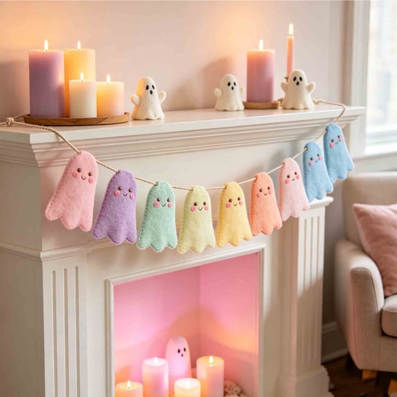 NIUBWJL Cute Halloween Ghost Pull String Banners For Stairs Fireplace And Porch Party Decorations And Props