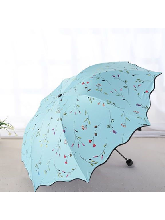Four Color Flower Folding Umbrella Thickened Plastic Sun Protection Umbrella Cloth for Sunny and Rainy Days Manual Open Large 37.8in Portable Lightweight 330g