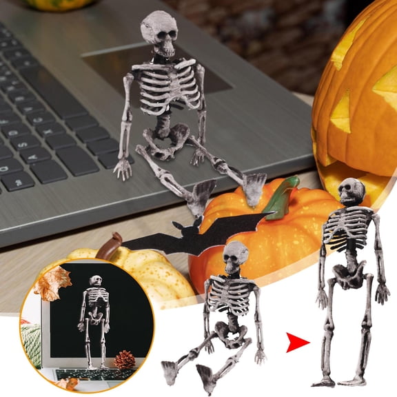 NIUBWJL Halloween Mini Plastic Skeleton Figurines Decorations Set | Small Posable Skeleton Rotating Head Legs for Halloween Table, Party Favors, Spooky Home Haunted House Decor
