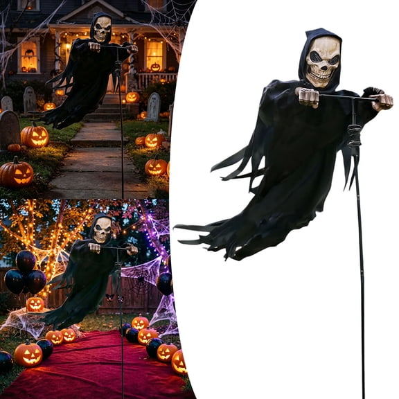 NIUBWJL Halloween Props Skeleton Mask Ghost Robe Scarecrow Bird Protection Decoration Set Ornaments