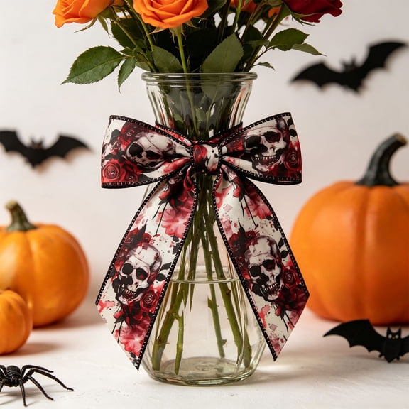 NIUBWJL Halloween Ribbon Ghost Skull Eyes Patterns 5 Yards Spooky Decorative Ribbon For DIY Crafts Wreath Gift Wrapping Halloween Party Decoration Supplies