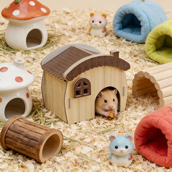 NIUBWJL Hamster Hideout Hamster Wood House Maze Platform Detachable Cage Accessories for Dwarf Hamster Rat Gerbil Sugar Glider