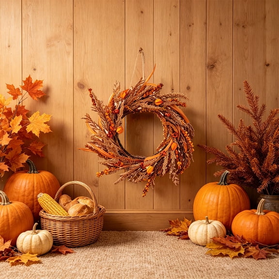 NIUBWJL HarvestFall Neutrals Tone Rattan Wreath 3 Designs Optional Artificial Orange Leaf Dried Grass Floral Front Door Wall Hanging For Thanksgiving Home Dector