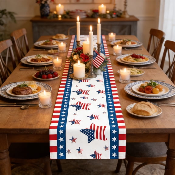 NIUBWJL Independence Day A-merican-themed Table Runner Flag Holiday Party Table Decorations And Size 73 X 14 Inches
