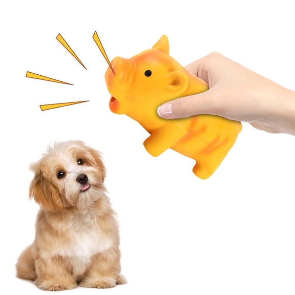 NIUBWJL Latex Cube Pig Dog Toy, Grunt Sound Squeaky Chew Toy for Medium Large Dogs, Durable Pet Teething Aid, Easy Clean, 5.5 Inch, Yellow, 1 Count