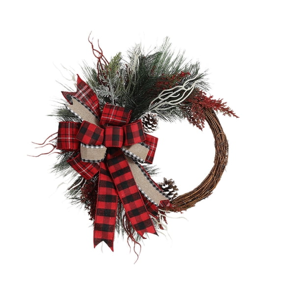 NIUBWJL Nordics Rattan Wreath Wall Hanging Door Decoration Half Circles Bow Decoration Christmas Rattan Window Display