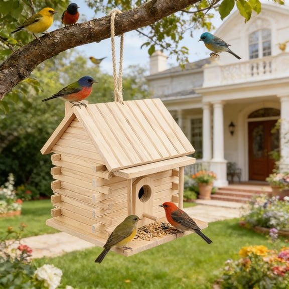 NIUBWJL Outdoor Decor Squirrel Nesting Box Wooden Bird House for Outside Nesting Box Breeding Box Hanging Bird Hut Hummingbird for Garden Window Outdoor Home Decor Bluebird House Birdhouse