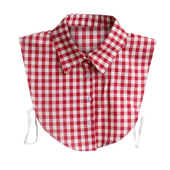 NIUBWJL Red/Blue Christmas Fake Plaid Rhinestone Collar Detachable Collar Women's Stylish Half Shirt Blouse False Shirt With Rhinestones