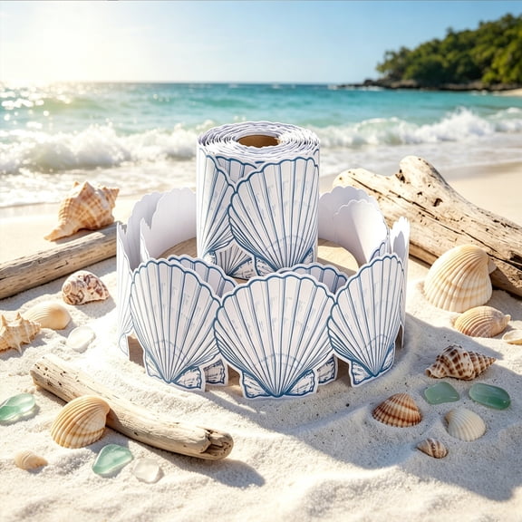 NIUBWJL No SelfAdhesive Scallop ShellDie Cut Border Roll Oceans Themed Paper TrimBorder Coastals Decorative Edging For Classroom Bulletin Board And Table Arrangement