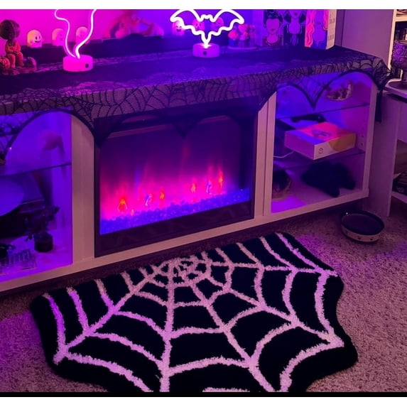 NIUBWJL Spider Web Bath Mat Black | Soft and Absorbent Tufted Halloween Bathroom Rug Non Slip Washable, Gothic Bathroom Decor