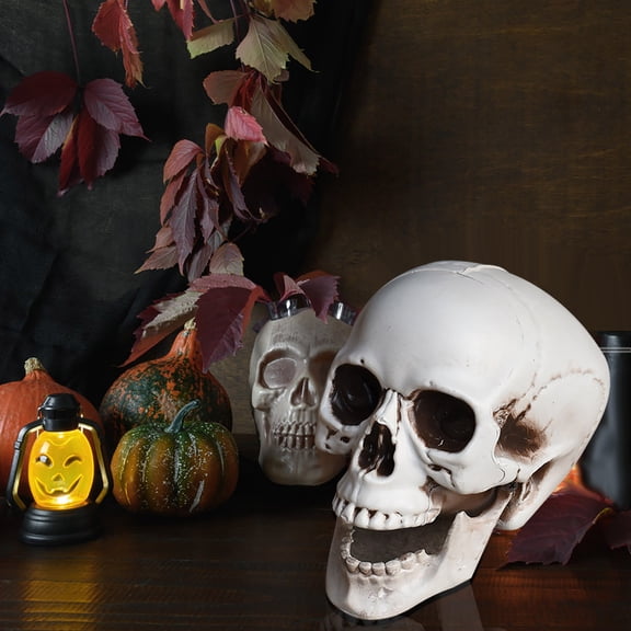 NIUBWJL Terror Blood Face Binding Plastic Skull Head Statue Human Halloween Skull Horrible Skeleton Head Ornaments for Home Decoration