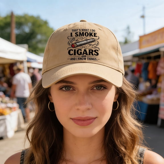 NIUBWJL That's What I Do I Smoke Cigars and I Know Things Hat for Mens Baseball Cap Cool Washed Ball Cap Fitted