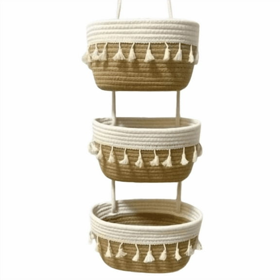 NIUBWJL The Door Hanging Basket Boho Woven Over Door Storage Organizer 3 Tier Hanging Baskets