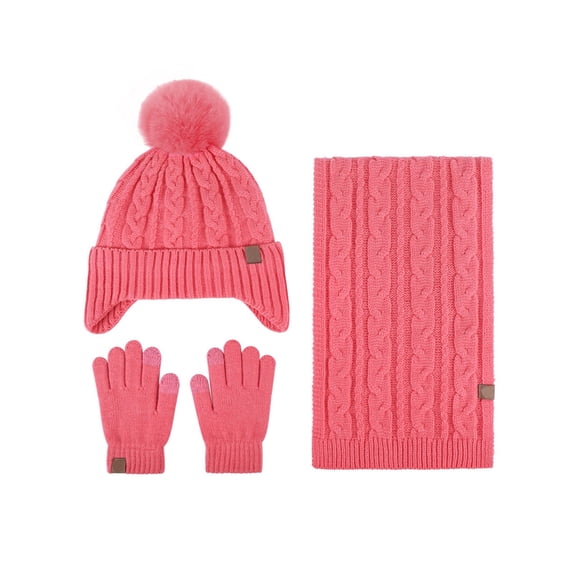 NIUBWJL Warm Cold Padded Knitted Ear Protection Hat Scarf Gloves Three Sets Gloves Can Touch Screen Warm Gift