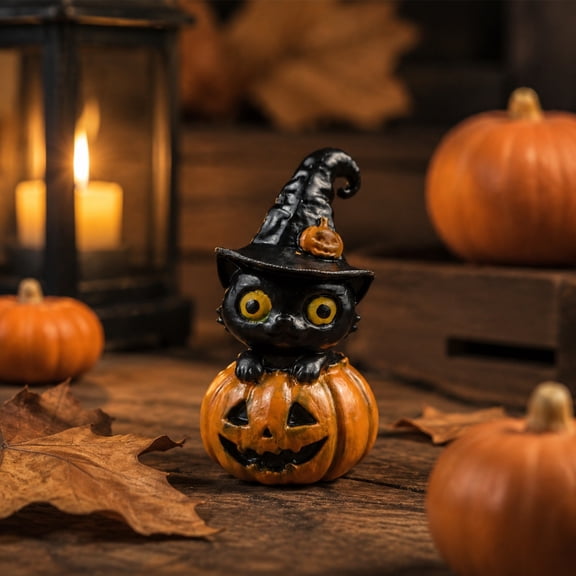 NIUBWJL Witch Hat Pumpkin Figurine Cute Halloween Resin Statue Decor Mini Spooky Ornament For Desk Entryway Fall Home Decor
