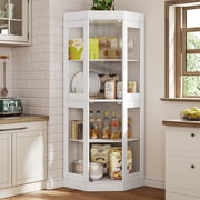 NIUEJOI 70 Tall Corner Cabinet with Glass Doors, 4 Tier Storage Cabinet for Kitchen, Living room, White