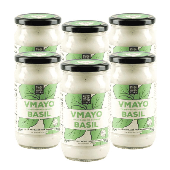 NIUKE Basil Vegan Mayo – Smoky & Creamy Plant-Based Dressing – Dairy-Free, Gluten-Free, Non-GMO – Tangy Pickle & Vegetable Blend – Vegan Sandwich Spread – 9.52 oz Glass Jar - 6 Pack