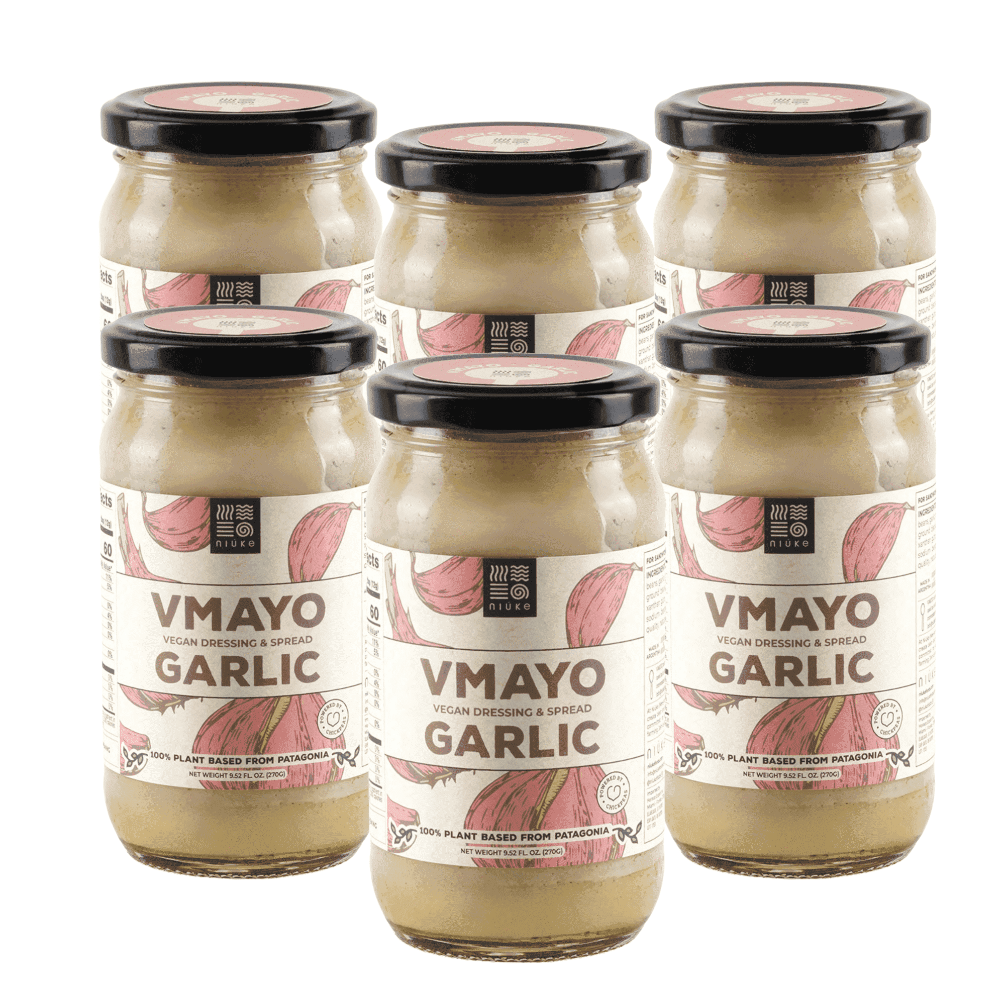 NIUKE Garlic Vegan Mayo – Smoky & Creamy Plant-Based Dressing – Dairy-Free, Gluten-Free, Non-GMO – Tangy Pickle & Vegetable Blend – Vegan Sandwich Spread – 9.52 oz Glass Jar - 6 Pack